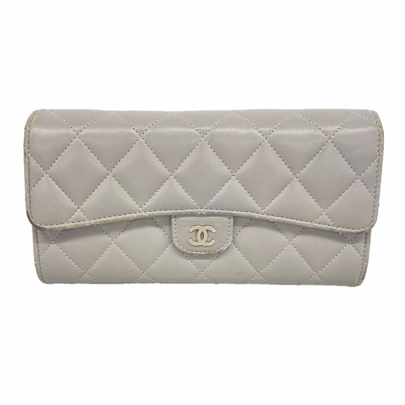 【6ib2167】シャネル 長財布 マトラッセ ラムスキン グレー シルバー金具【中古】レディース