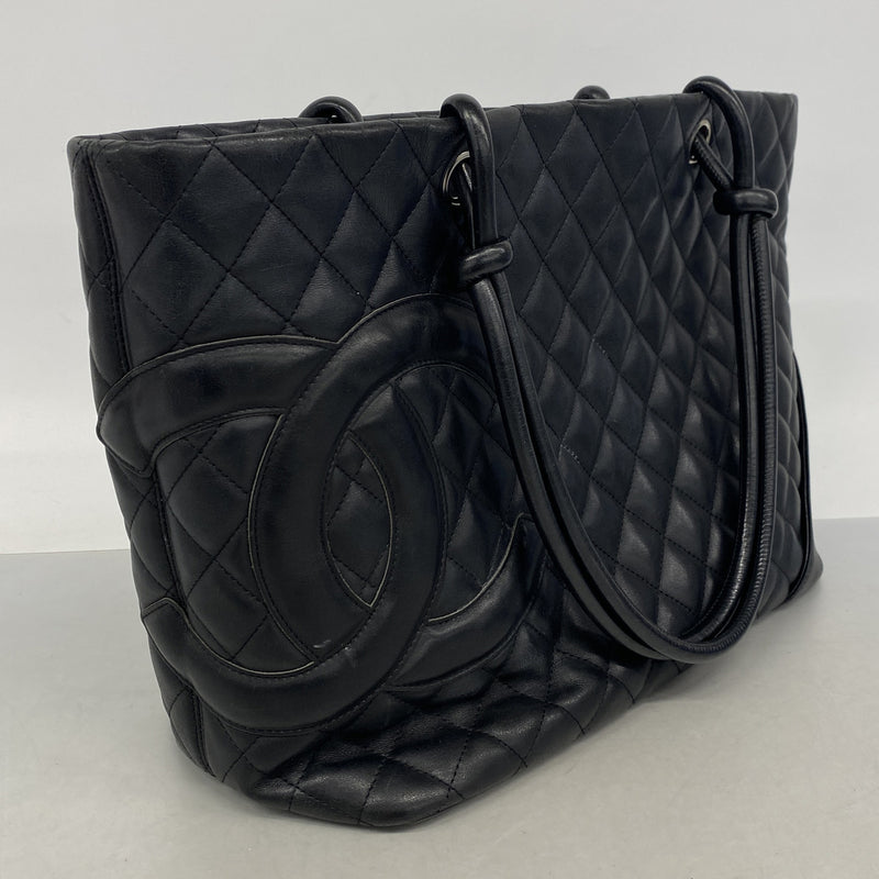 【6ib2188-h】シャネル トートバッグ カンボン ラムスキン ブラック シルバー金具【中古】レディース