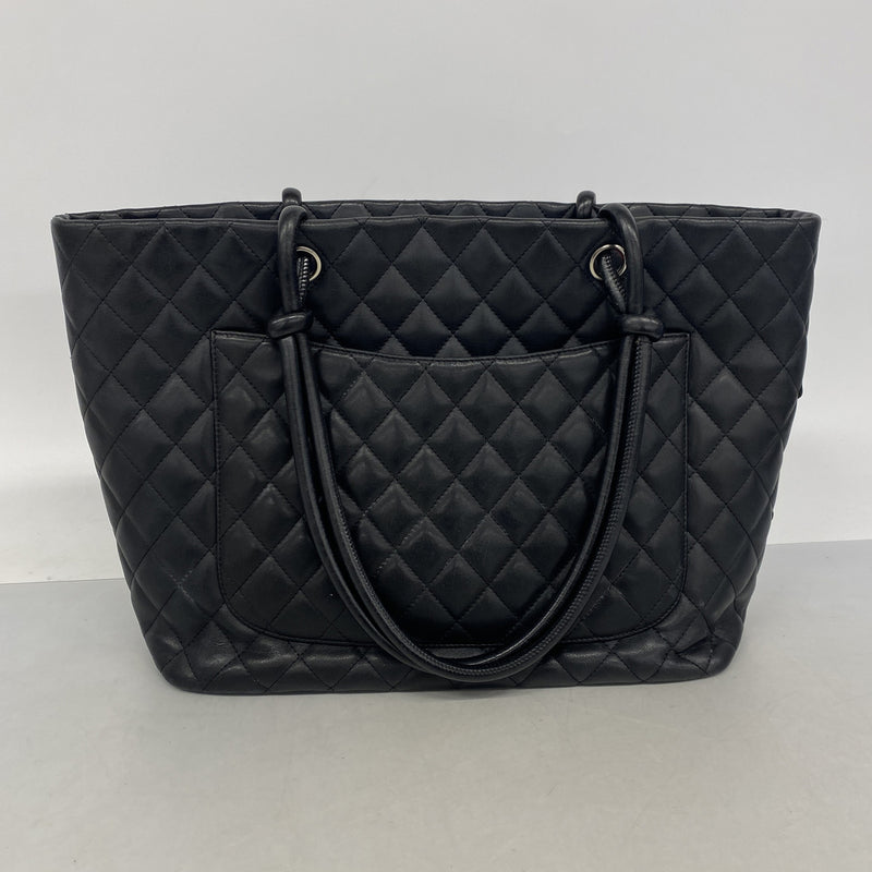 【6ib2188-h】シャネル トートバッグ カンボン ラムスキン ブラック シルバー金具【中古】レディース