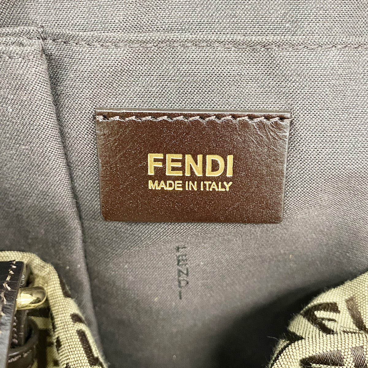 【6ib2199】フェンディ トートバッグ ズッキーノ ナイロンキャンバス ブラウン シャンパンゴールド金具【中古】レディース