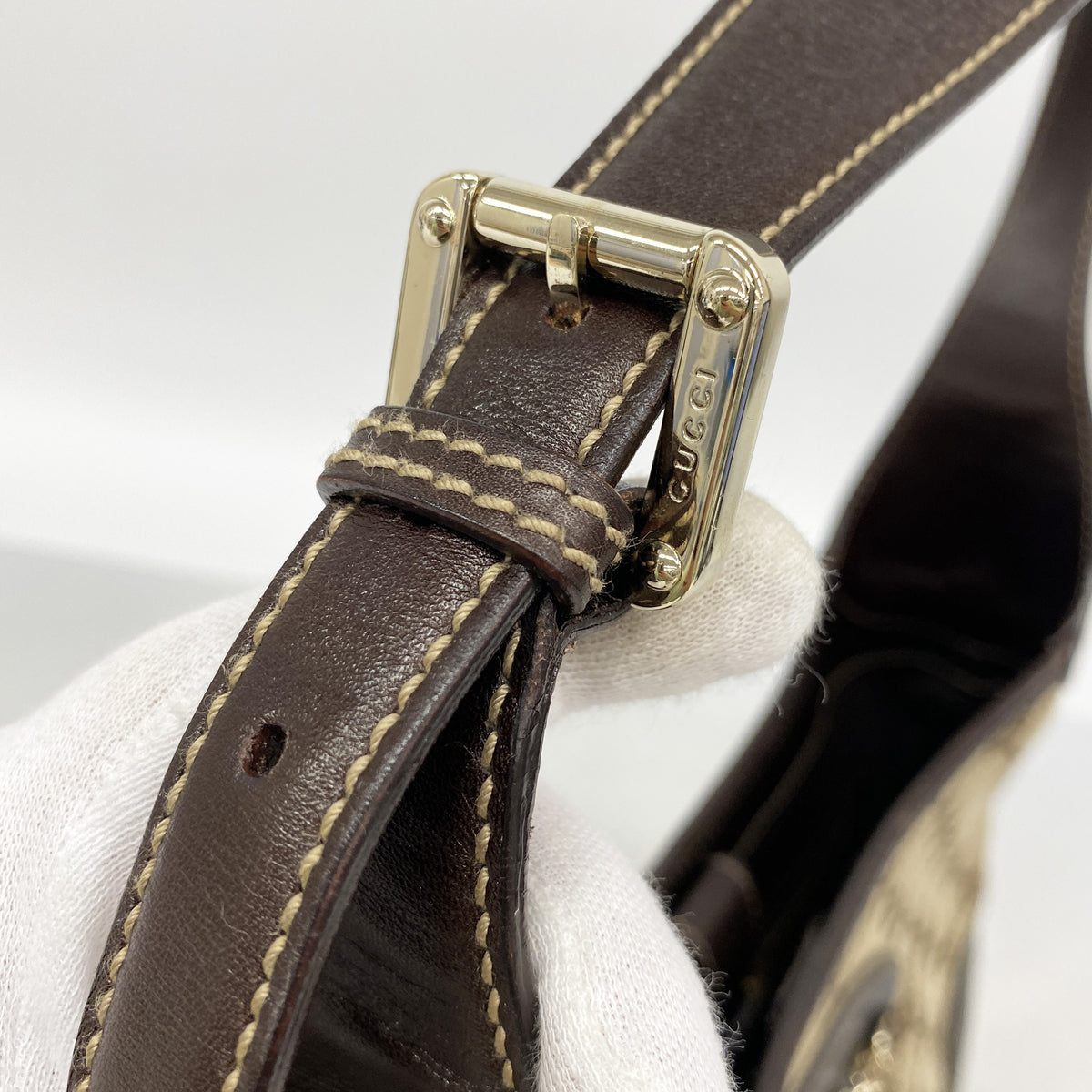 【6ib2200】グッチ ショルダーバッグ GGキャンバス 145778 キャンバス ブラウン シャンパンゴールド金具【中古】レディース