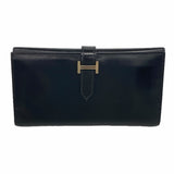 【6ib2221】エルメス 三つ折り長財布 ベアンデュプリ ボックスカーフ ブラック シルバー金具 □I刻印【中古】メンズ レディース ユニセックス