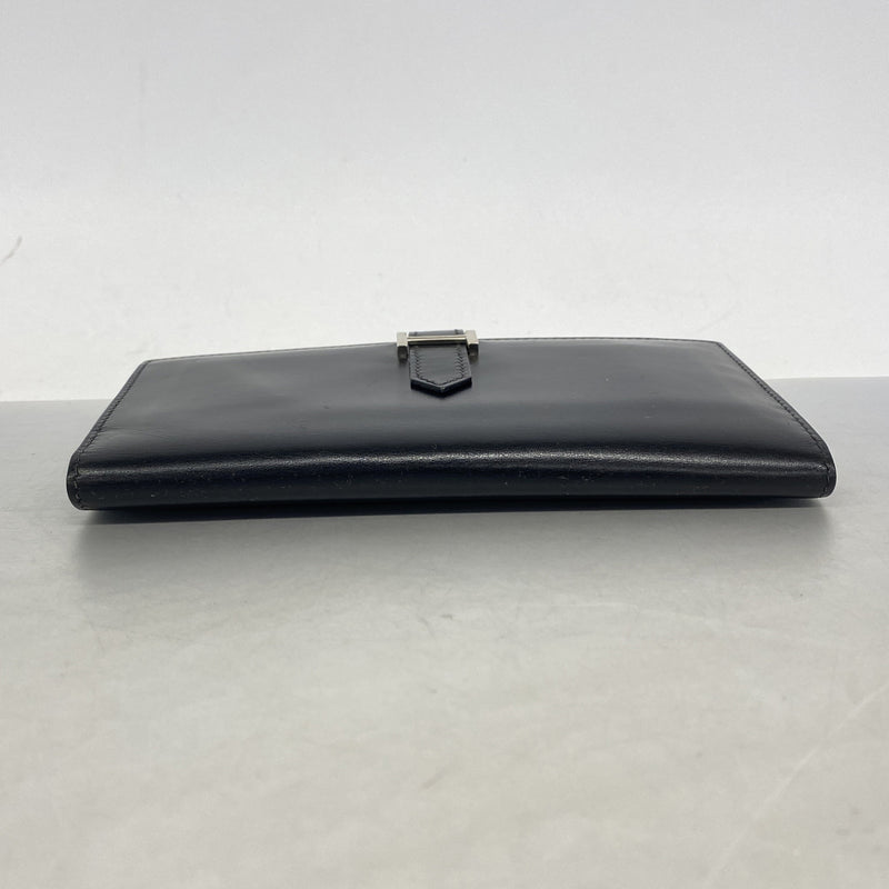 【6ib2221】エルメス 三つ折り長財布 ベアンデュプリ ボックスカーフ ブラック シルバー金具 □I刻印【中古】メンズ レディース ユニセックス