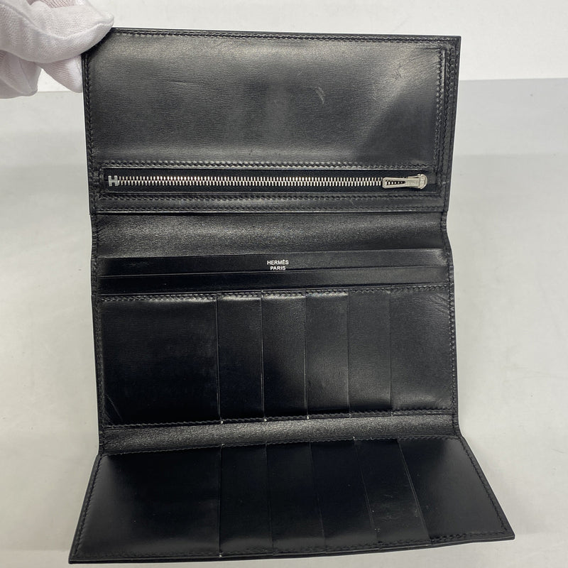 【6ib2221】エルメス 三つ折り長財布 ベアンデュプリ ボックスカーフ ブラック シルバー金具 □I刻印【中古】メンズ レディース ユニセックス