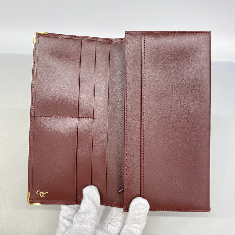 【6ib2238】カルティエ 長財布 マスト レザー ボルドー ゴールド金具【中古】レディース