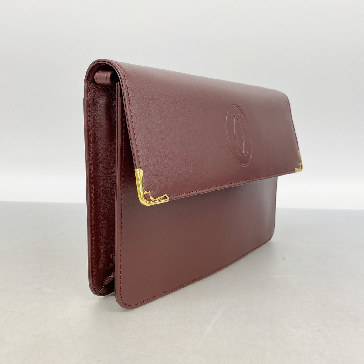 【6ib2239】カルティエ クラッチバッグ マスト レザー ボルドー ゴールド金具【中古】メンズ