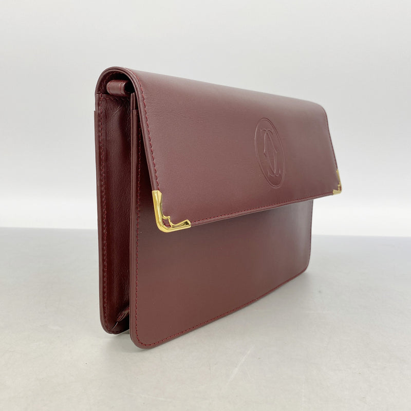 【6ib2239】カルティエ クラッチバッグ マスト レザー ボルドー ゴールド金具【中古】メンズ