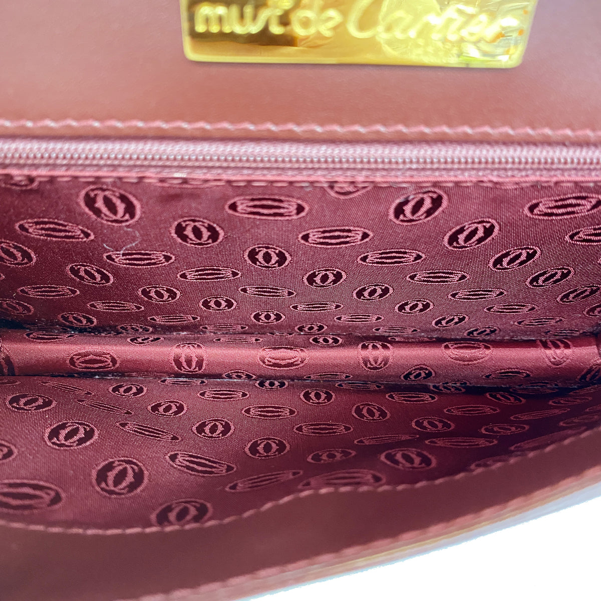 【6ib2239】カルティエ クラッチバッグ マスト レザー ボルドー ゴールド金具【中古】メンズ