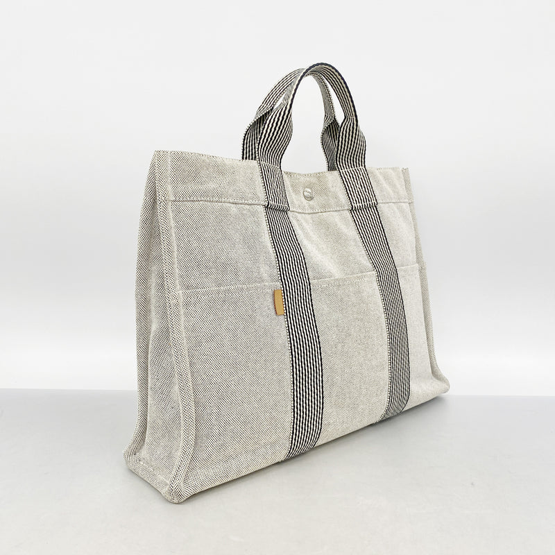 【6ib2241】エルメス トートバッグ ニューフールトゥMM キャンバス グレー シルバー金具【中古】メンズ レディース ユニセックス