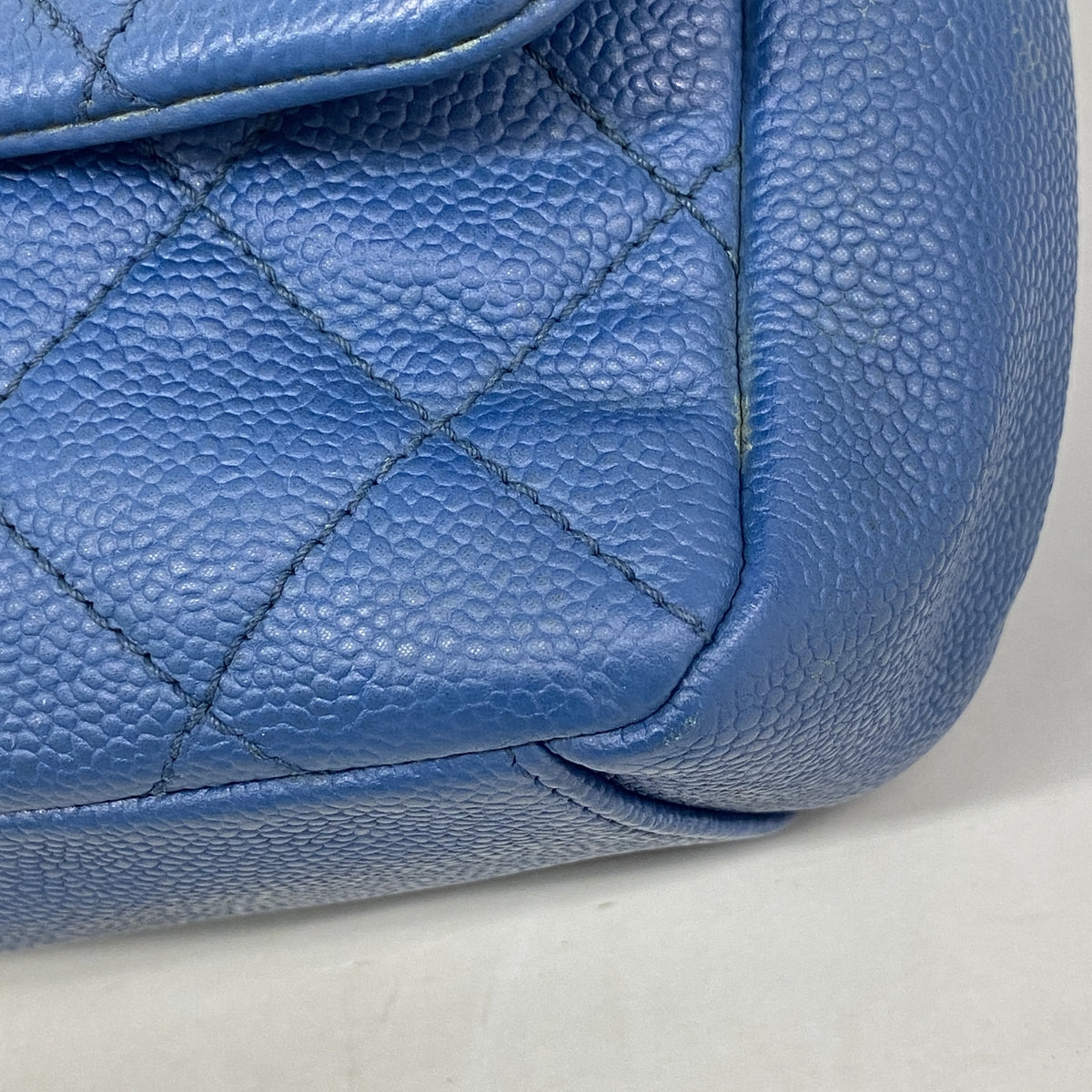 【6ib2249】シャネル ハンドバッグ マトラッセ チェーンショルダー キャビアスキン ブルー シャンパンゴールド金具 2wayバッグ【中古】レディース