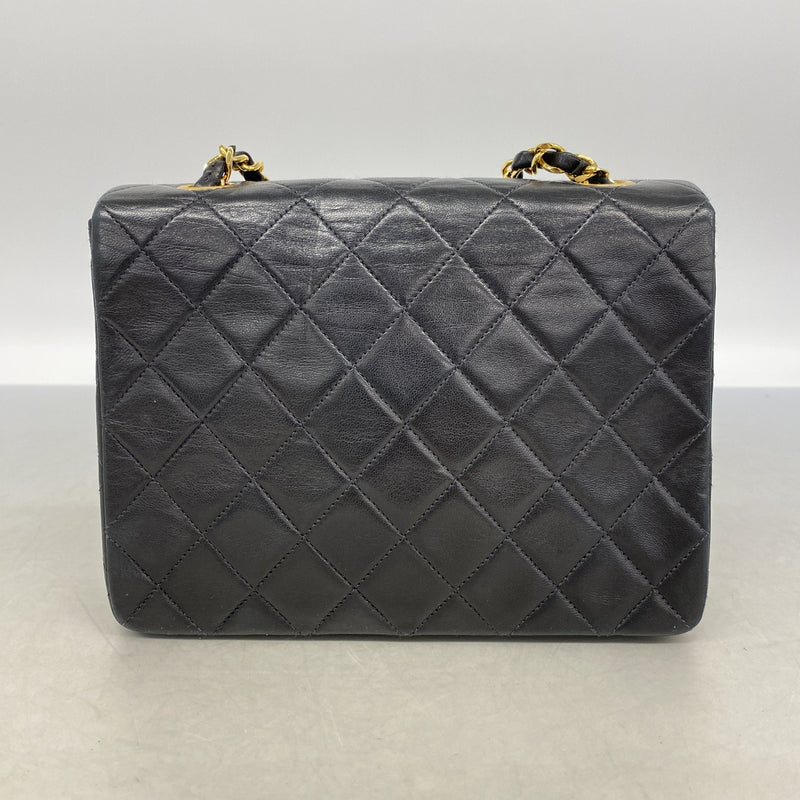 【6ib2250】シャネル ショルダーバッグ ミニマトラッセ チェーンショルダー ラムスキン ブラック ゴールド金具【中古】レディース