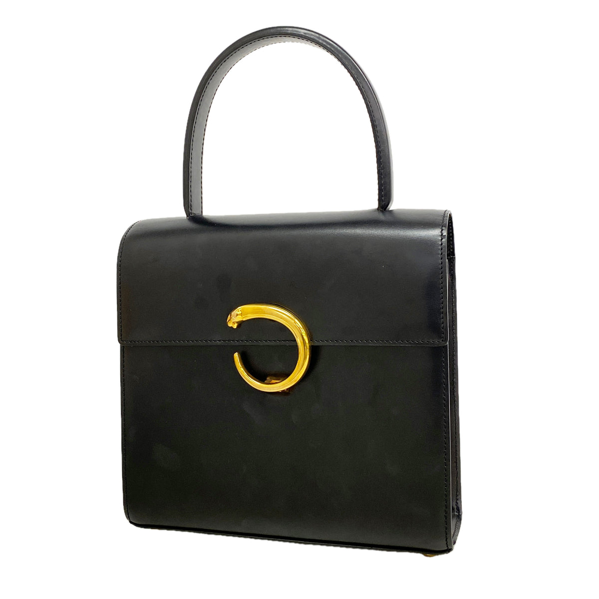 【6ib2252】カルティエ ハンドバッグ パンテール レザー ブラック ゴールド金具【中古】レディース