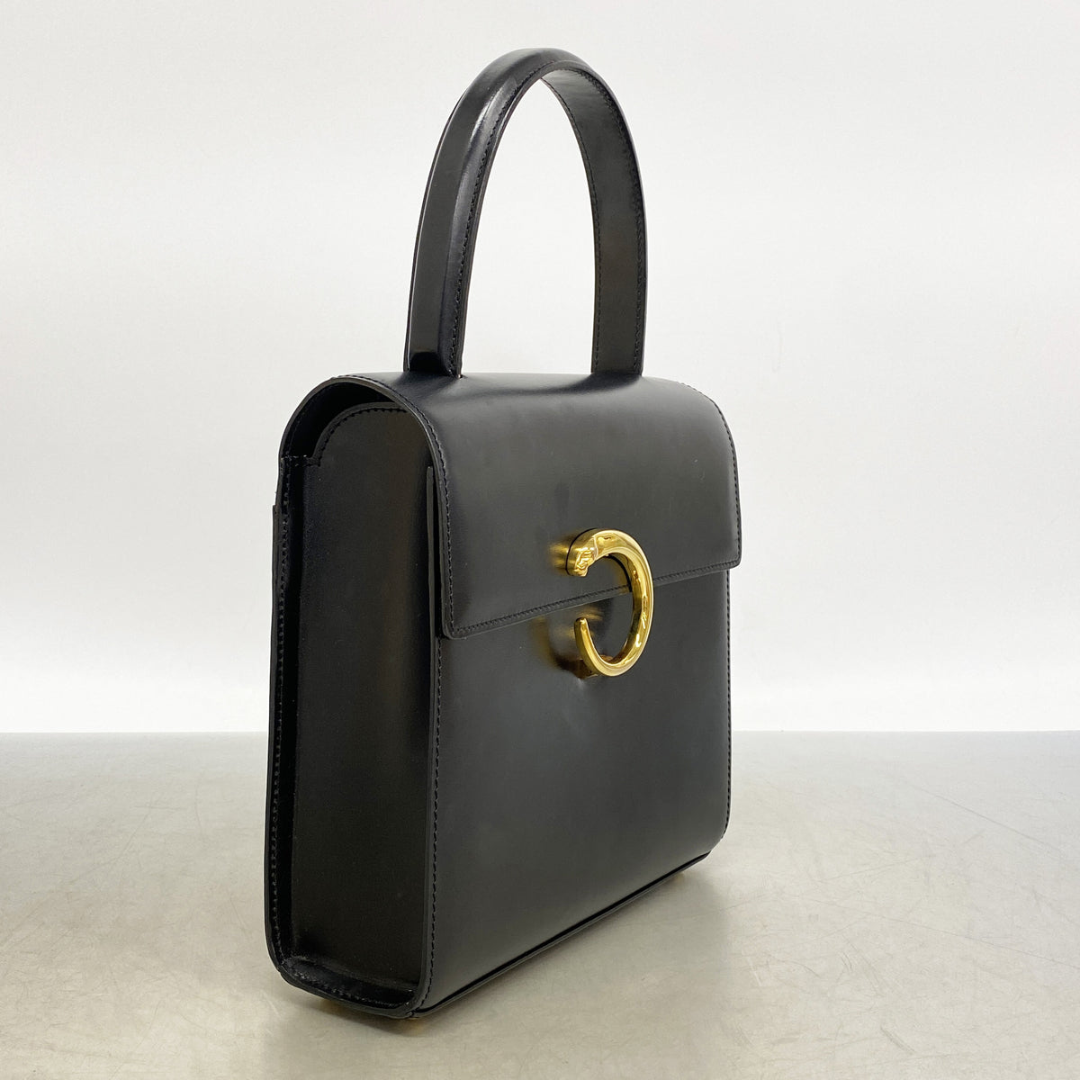 【6ib2252】カルティエ ハンドバッグ パンテール レザー ブラック ゴールド金具【中古】レディース