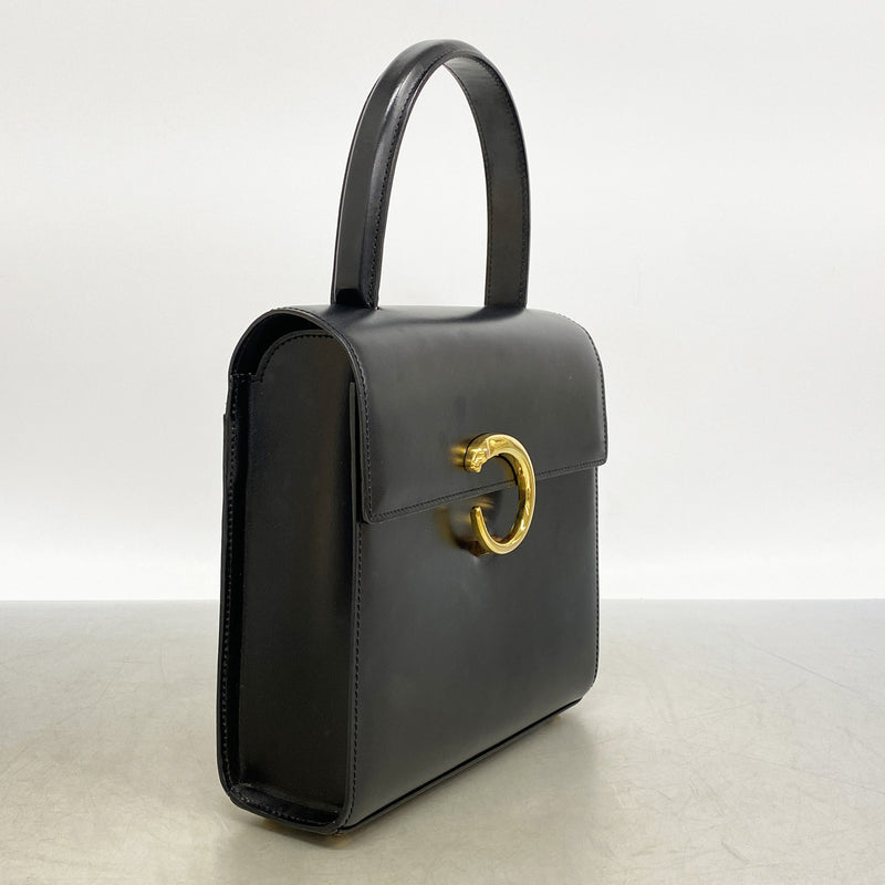 【6ib2252】カルティエ ハンドバッグ パンテール レザー ブラック ゴールド金具【中古】レディース