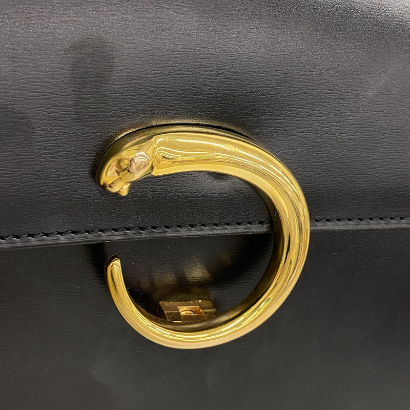 【6ib2252】カルティエ ハンドバッグ パンテール レザー ブラック ゴールド金具【中古】レディース