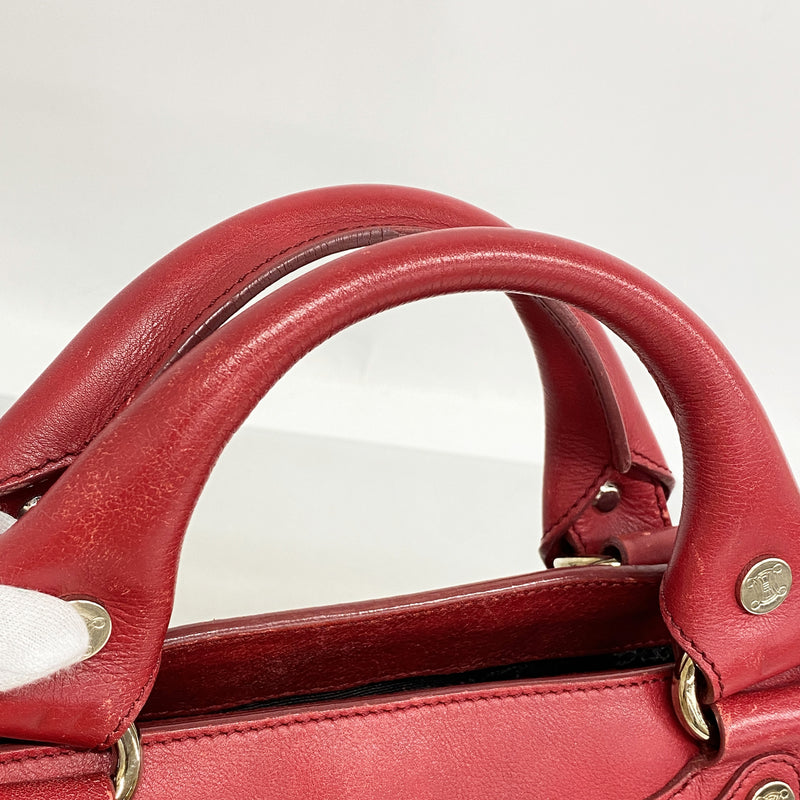 【6ib2292】セリーヌ ハンドバッグ ブギーバッグ レザー レッド シルバー金具【中古】レディース