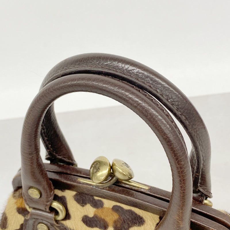 【6ib2302】セリーヌ ハンドバッグ レオパード ハラコ ブラウン ゴールド金具【中古】レディース