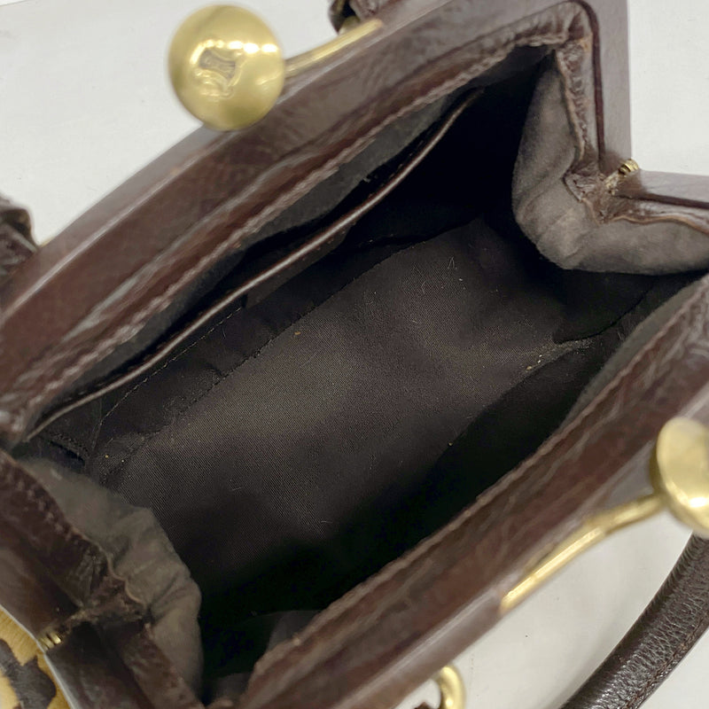 【6ib2302】セリーヌ ハンドバッグ レオパード ハラコ ブラウン ゴールド金具【中古】レディース