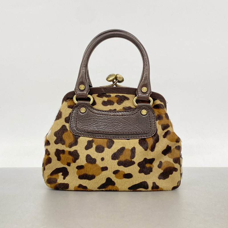 【6ib2302】セリーヌ ハンドバッグ レオパード ハラコ ブラウン ゴールド金具【中古】レディース
