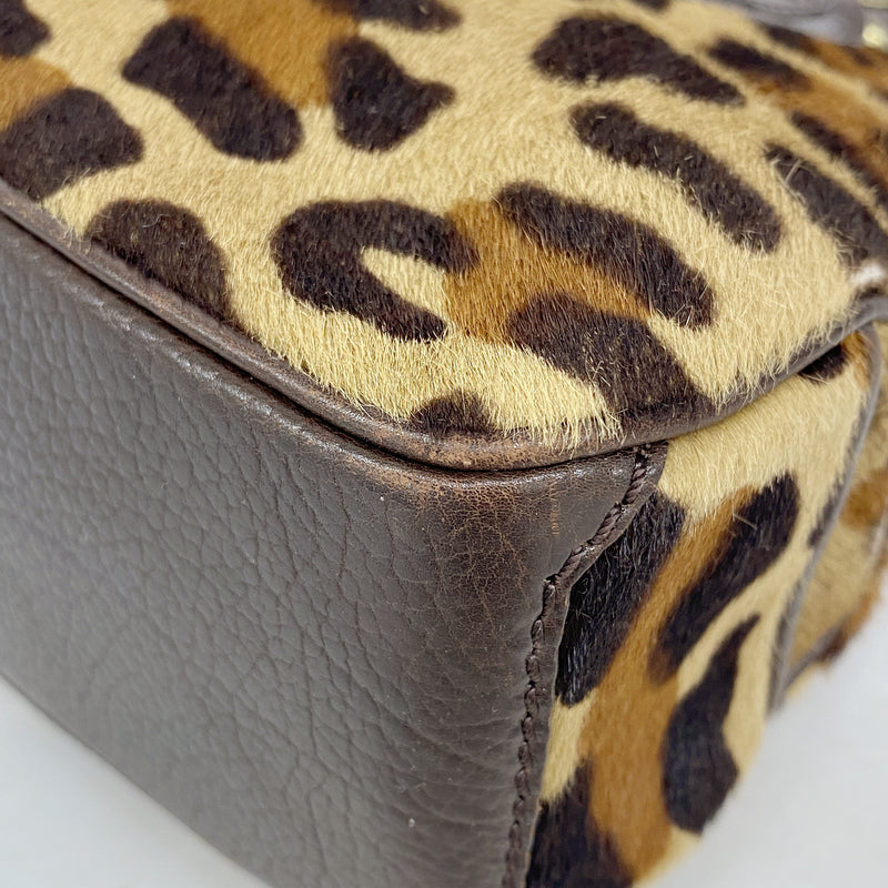 【6ib2302】セリーヌ ハンドバッグ レオパード ハラコ ブラウン ゴールド金具【中古】レディース
