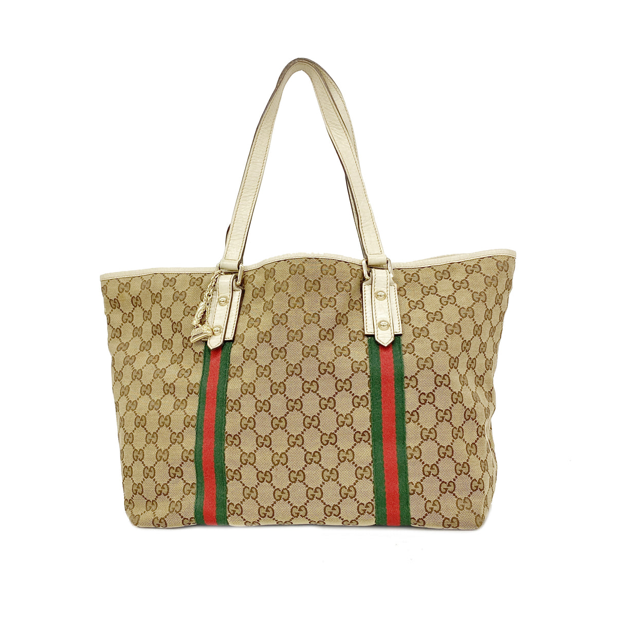 【6ib2304】グッチ トートバッグ GGキャンバス/シェリーライン 139260 キャンバス ブラウン シャンパンゴールド金具【中古】レディース