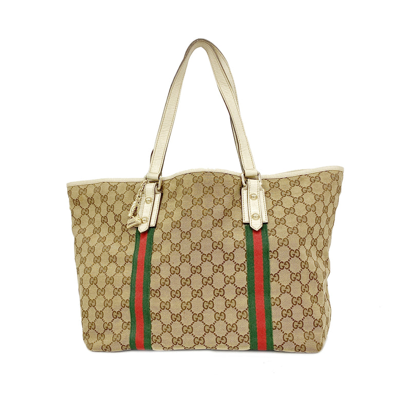【6ib2304】グッチ トートバッグ GGキャンバス/シェリーライン 139260 キャンバス ブラウン シャンパンゴールド金具【中古】レディース