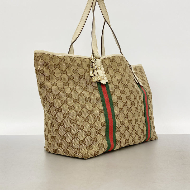 【6ib2304】グッチ トートバッグ GGキャンバス/シェリーライン 139260 キャンバス ブラウン シャンパンゴールド金具【中古】レディース