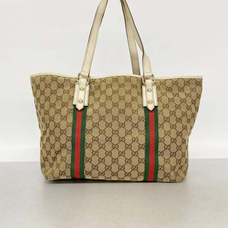 【6ib2304】グッチ トートバッグ GGキャンバス/シェリーライン 139260 キャンバス ブラウン シャンパンゴールド金具【中古】レディース