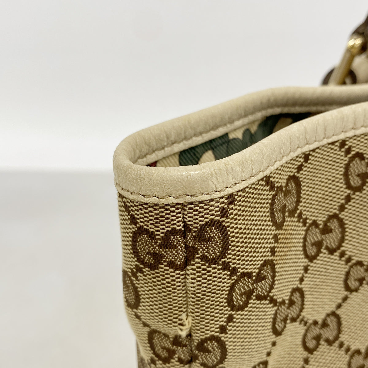 【6ib2304】グッチ トートバッグ GGキャンバス/シェリーライン 139260 キャンバス ブラウン シャンパンゴールド金具【中古】レディース