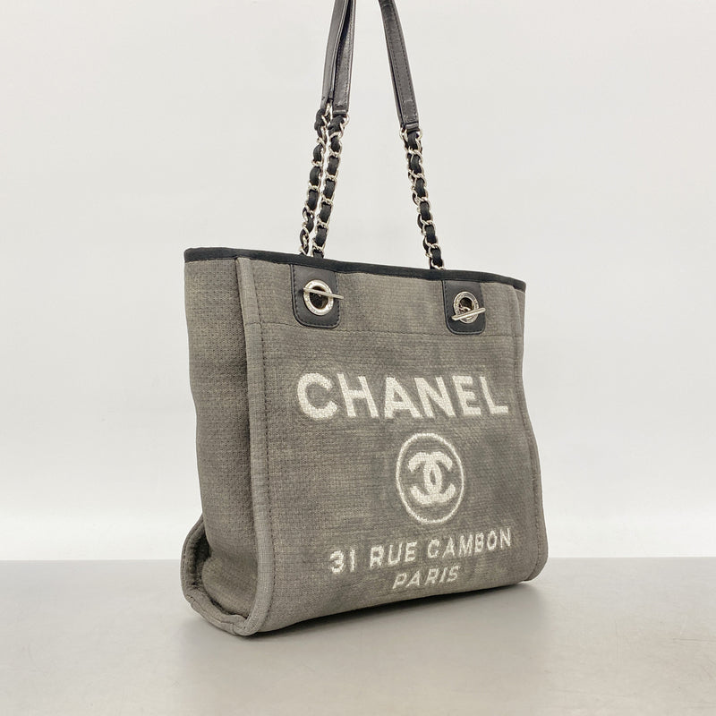 【6ib2305】シャネル チェーントート ドーヴィル キャンバス グレー シルバー金具【中古】レディース