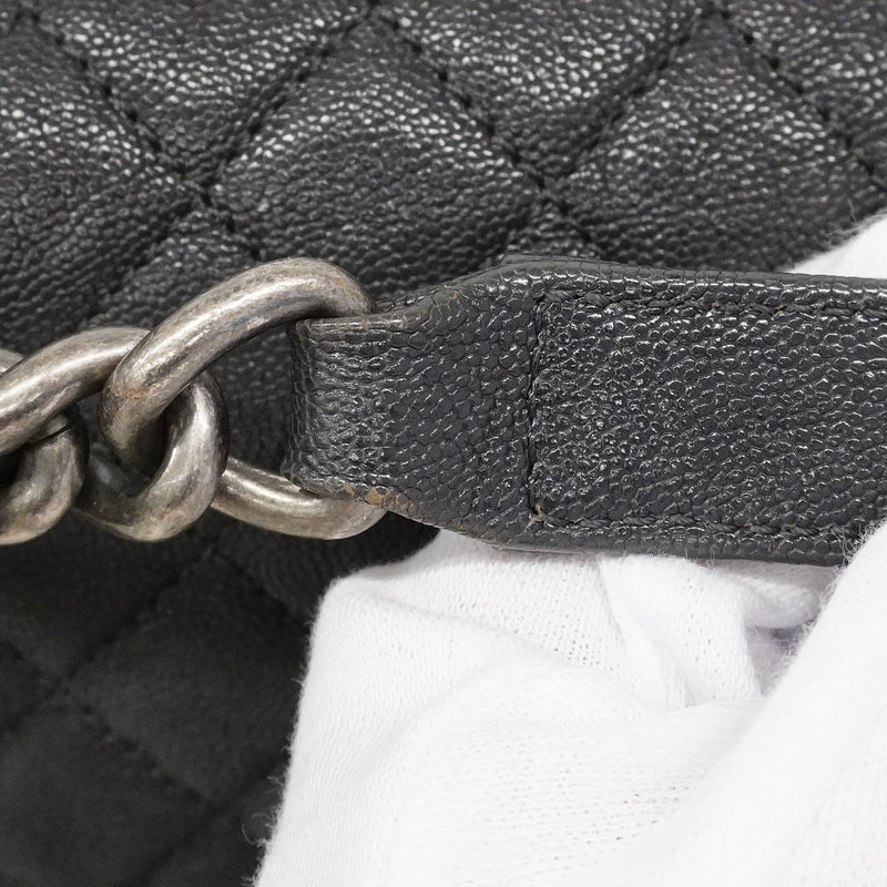 【6ib2312】シャネル ショルダーバッグ ボーイシャネル チェーンショルダー キャビアスキン グレー シルバー金具【中古】レディース