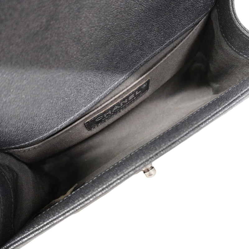 【6ib2312】シャネル ショルダーバッグ ボーイシャネル チェーンショルダー キャビアスキン グレー シルバー金具【中古】レディース