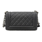 【6ib2312】シャネル ショルダーバッグ ボーイシャネル チェーンショルダー キャビアスキン グレー シルバー金具【中古】レディース