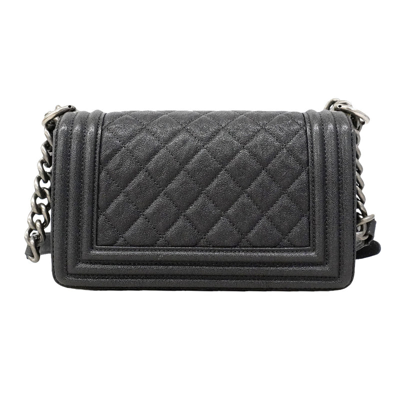 【6ib2312】シャネル ショルダーバッグ ボーイシャネル チェーンショルダー キャビアスキン グレー シルバー金具【中古】レディース