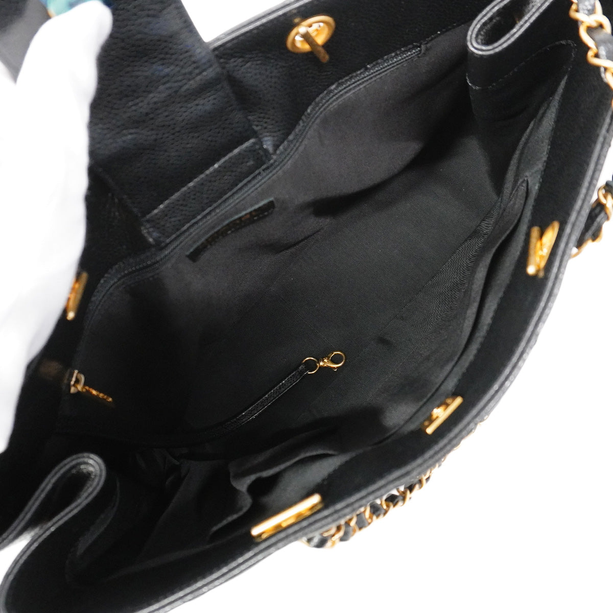 【6ib2313】シャネル チェーントート マトラッセ キャビアスキン ブラック ゴールド金具【中古】レディース