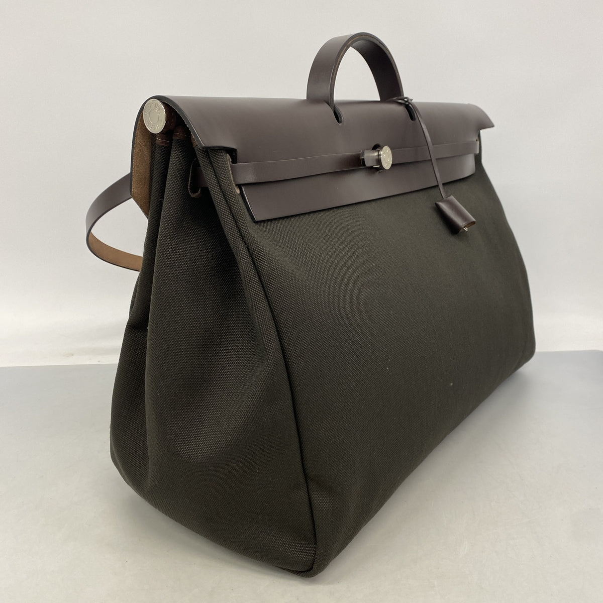 【6ib2327】エルメス ハンドバッグ エールバッグジップ50 トワルミリタリー ブラウン カーキ シルバー金具 W刻印【中古】メンズ レディース ユニセックス