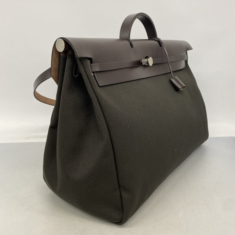 【6ib2327】エルメス ハンドバッグ エールバッグジップ50 トワルミリタリー ブラウン カーキ シルバー金具 W刻印【中古】メンズ レディース ユニセックス
