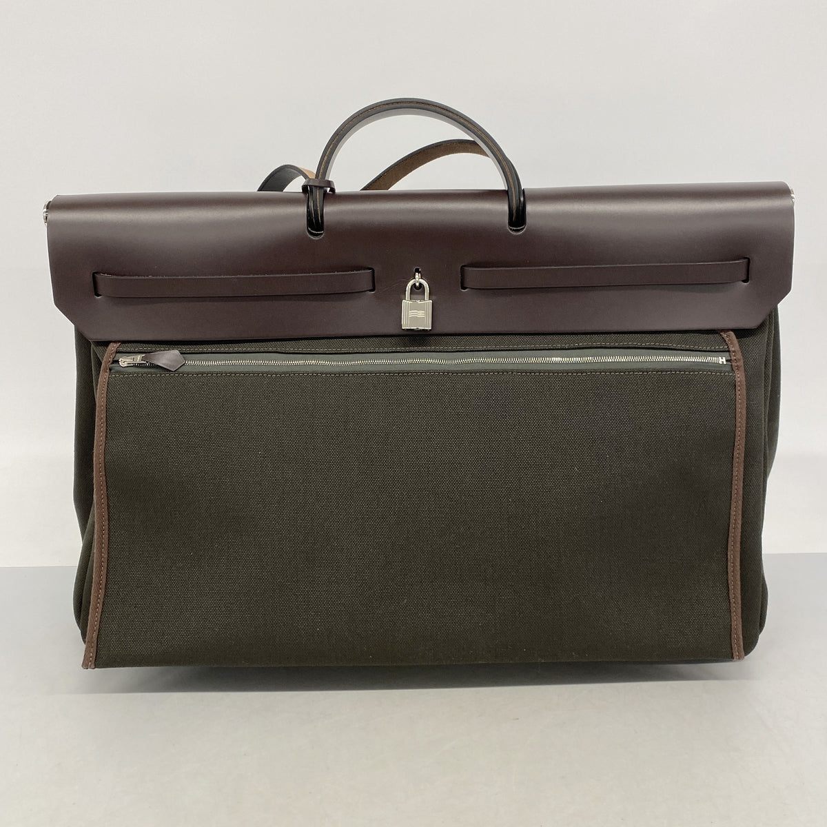 【6ib2327】エルメス ハンドバッグ エールバッグジップ50 トワルミリタリー ブラウン カーキ シルバー金具 W刻印【中古】メンズ レディース ユニセックス