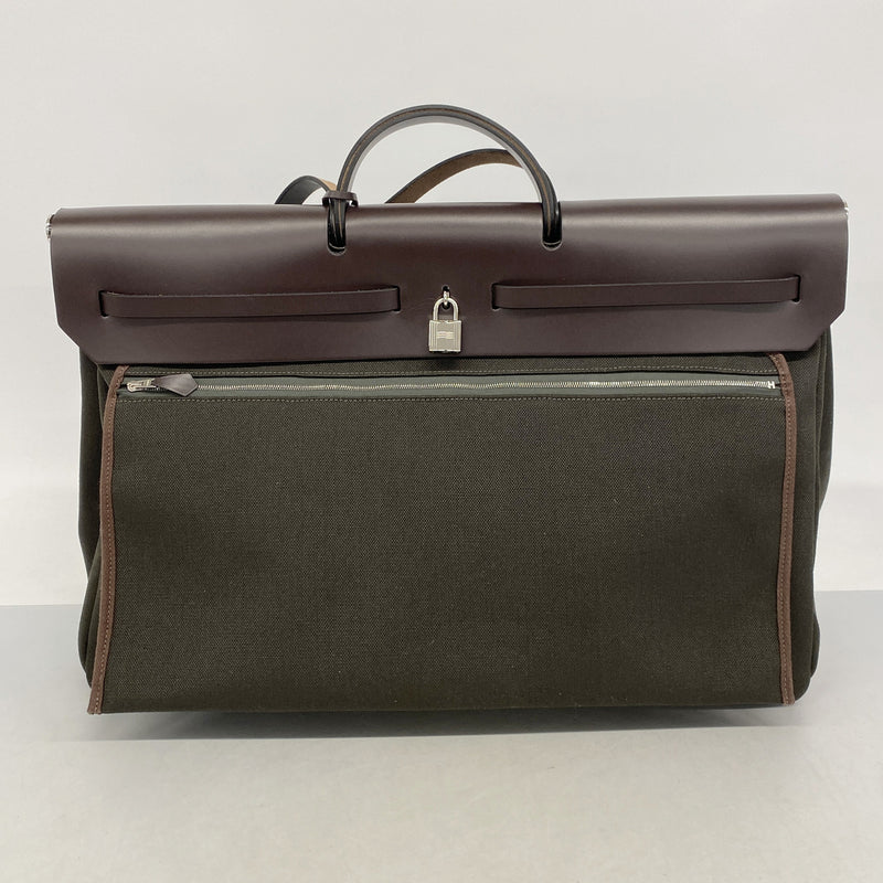 【6ib2327】エルメス ハンドバッグ エールバッグジップ50 トワルミリタリー ブラウン カーキ シルバー金具 W刻印【中古】メンズ レディース ユニセックス