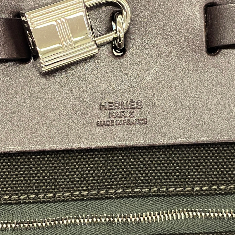 【6ib2327】エルメス ハンドバッグ エールバッグジップ50 トワルミリタリー ブラウン カーキ シルバー金具 W刻印【中古】メンズ レディース ユニセックス