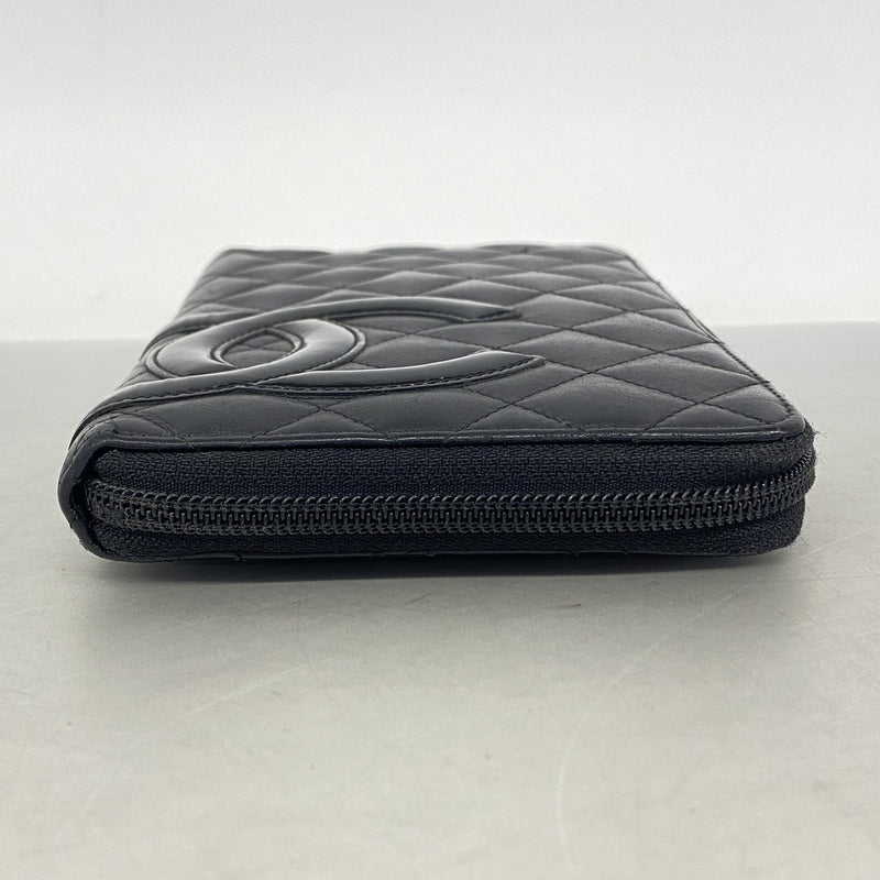 【6ib2328】シャネル 長財布 カンボン ラムスキン ブラック シルバー金具【中古】レディース