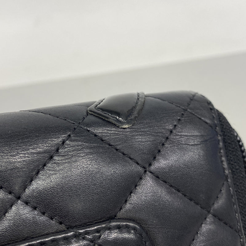 【6ib2328】シャネル 長財布 カンボン ラムスキン ブラック シルバー金具【中古】レディース