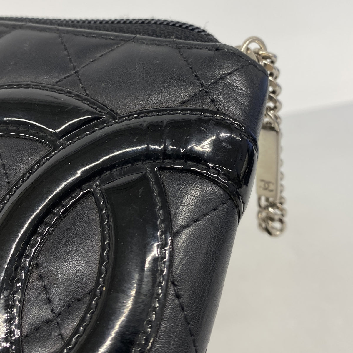 【6ib2328】シャネル 長財布 カンボン ラムスキン ブラック シルバー金具【中古】レディース
