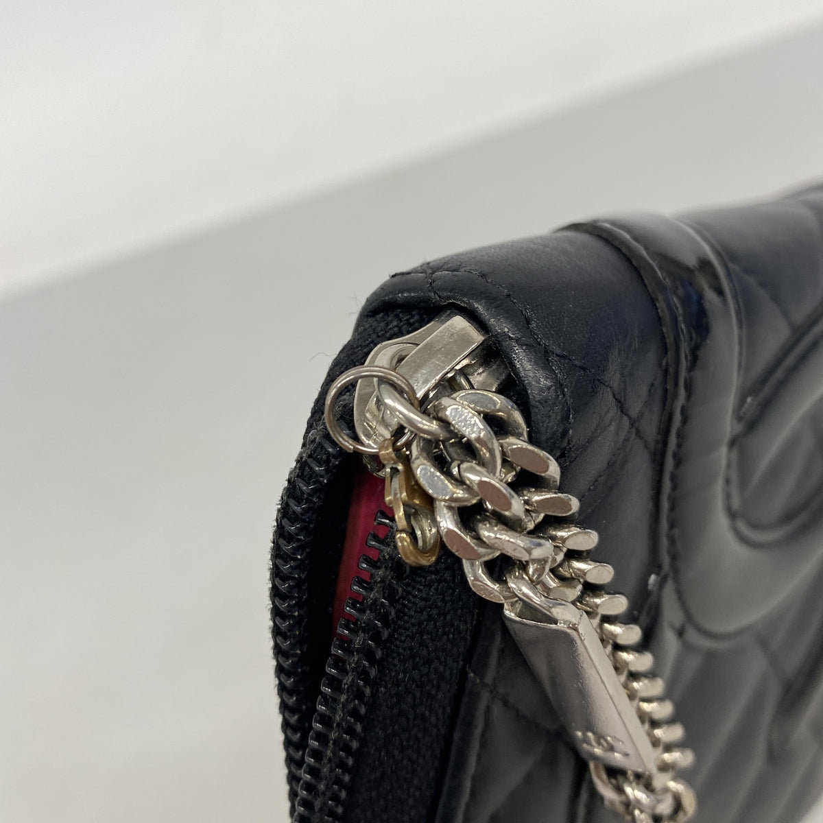 【6ib2328】シャネル 長財布 カンボン ラムスキン ブラック シルバー金具【中古】レディース