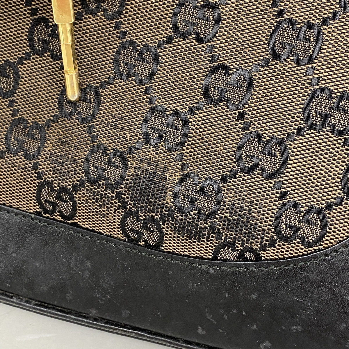 【6ib2348】グッチ ショルダーバッグ GGキャンバス/ジャッキー 001 3306 キャンバス ブラウン ブラック ゴールド金具【中古】レディース