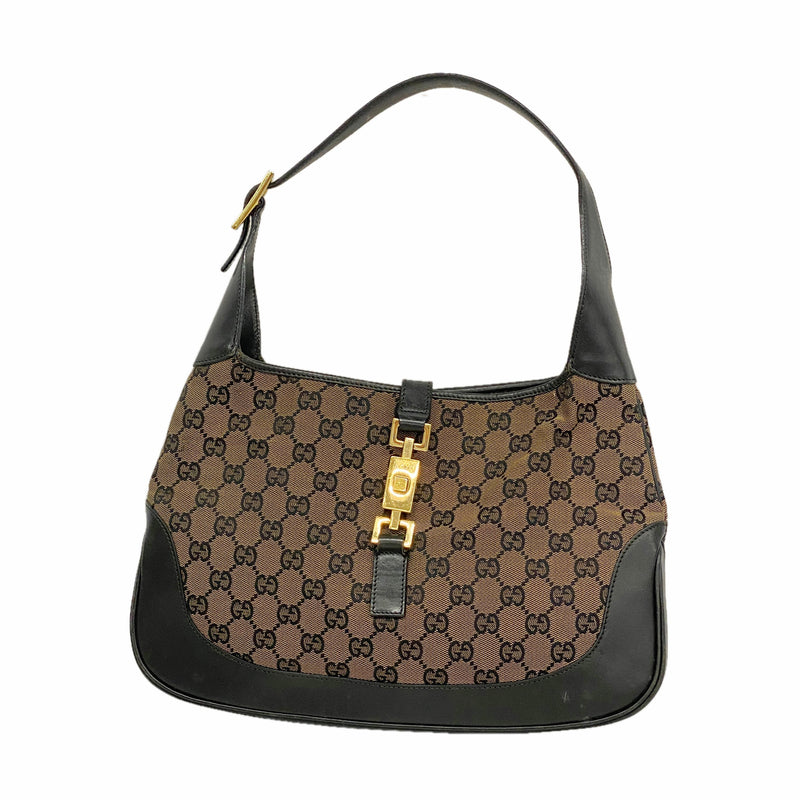 【6ib2348】グッチ ショルダーバッグ GGキャンバス/ジャッキー 001 3306 キャンバス ブラウン ブラック ゴールド金具【中古】レディース
