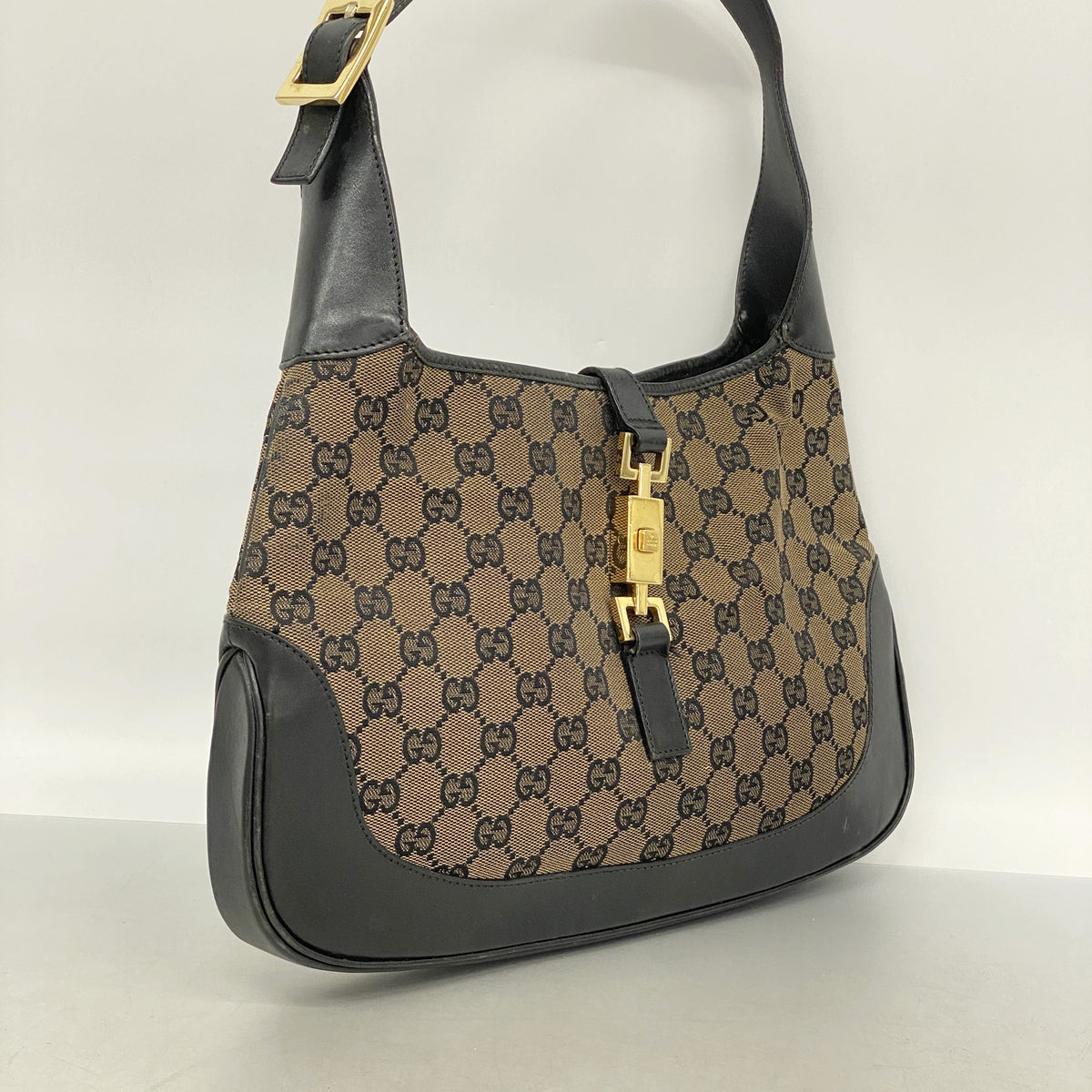 【6ib2348】グッチ ショルダーバッグ GGキャンバス/ジャッキー 001 3306 キャンバス ブラウン ブラック ゴールド金具【中古】レディース