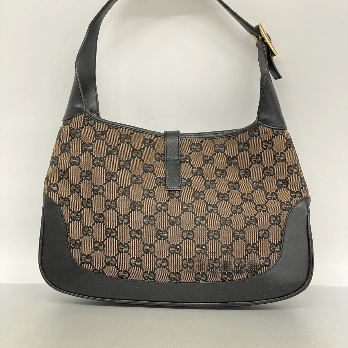 【6ib2348】グッチ ショルダーバッグ GGキャンバス/ジャッキー 001 3306 キャンバス ブラウン ブラック ゴールド金具【中古】レディース