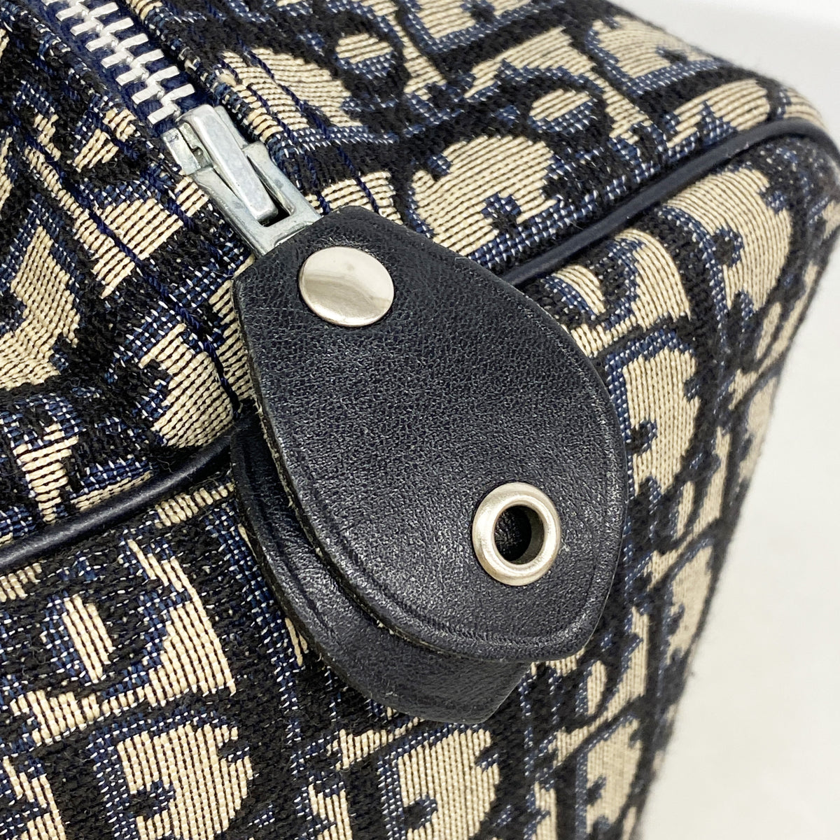 【6ib2360】クリスチャンディオール ハンドバッグ トロッター キャンバス ネイビー シルバー金具【中古】レディース