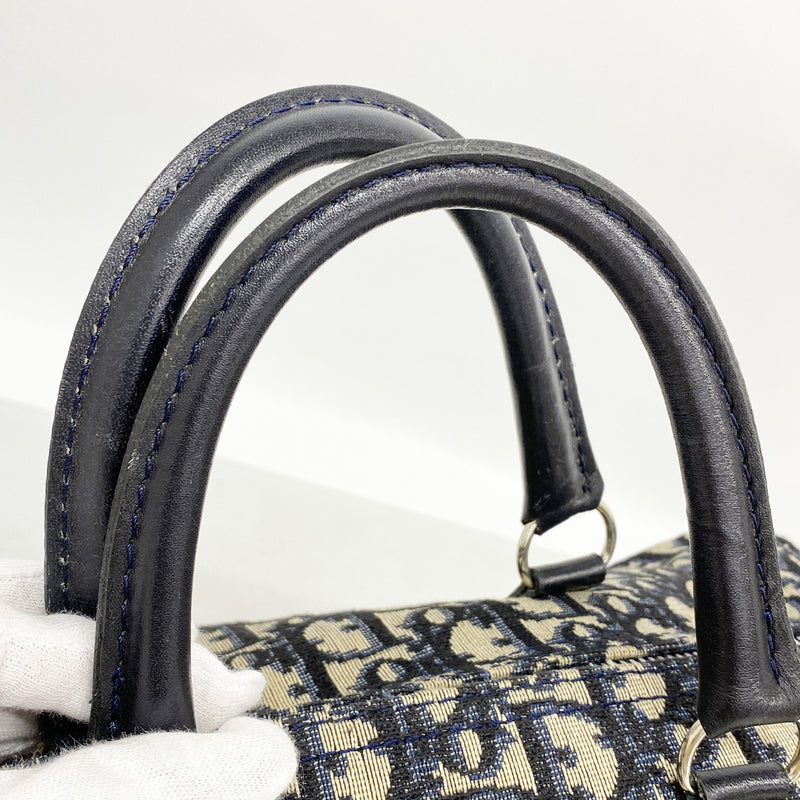 【6ib2360】クリスチャンディオール ハンドバッグ トロッター キャンバス ネイビー シルバー金具【中古】レディース